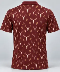 Deer Skulls Burgundy Brass Polo Shirt - Back view