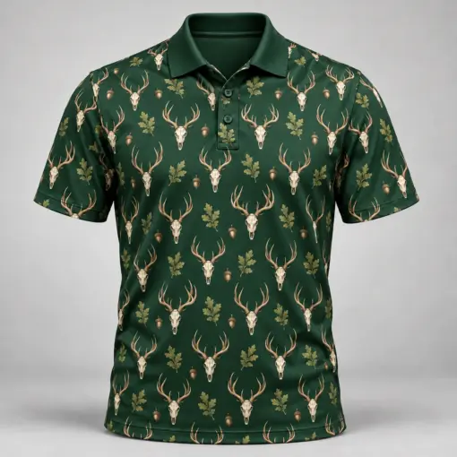 Deer Skulls Forest Ivory Polo Shirt - Front view