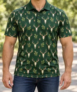 Deer Skulls Forest Ivory Polo Shirt - Model wearing the product