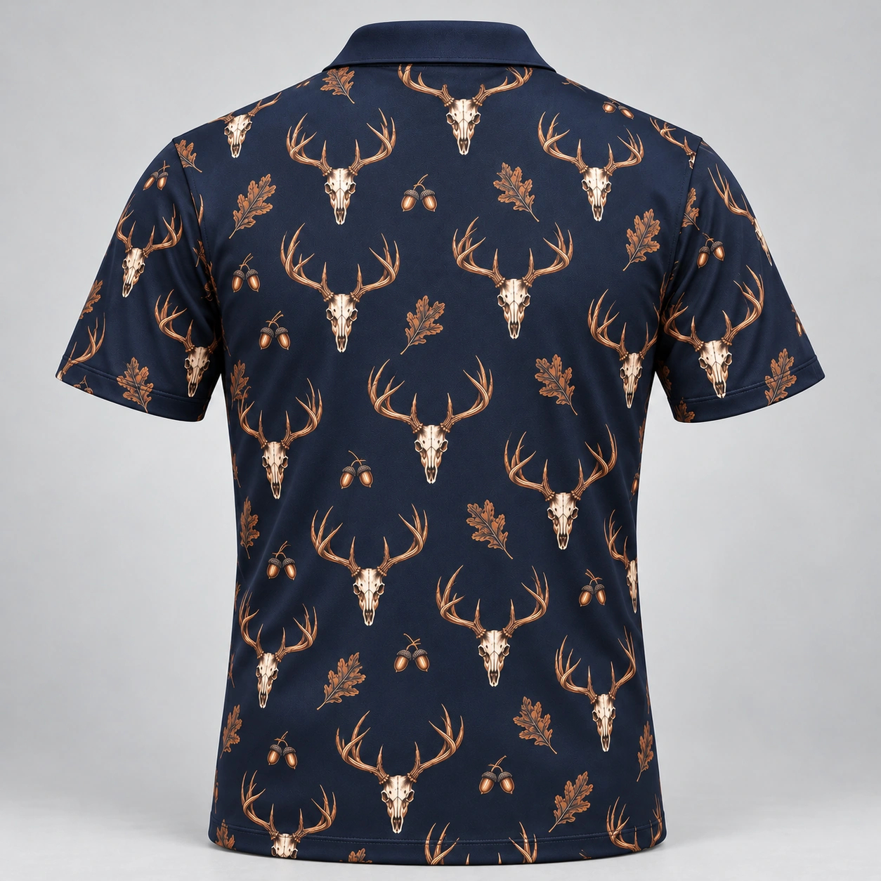 Deer Skulls Midnight Copper Polo Shirt - Back view