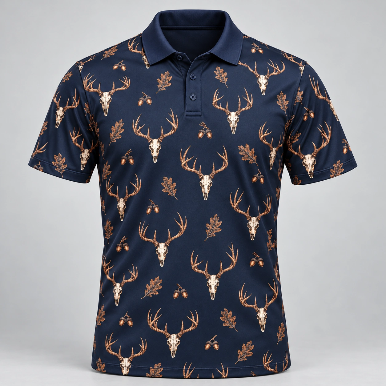 Deer Skulls Midnight Copper Polo Shirt - Front view