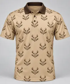 Deer Skulls Sand Heritage Polo Shirt - Front view