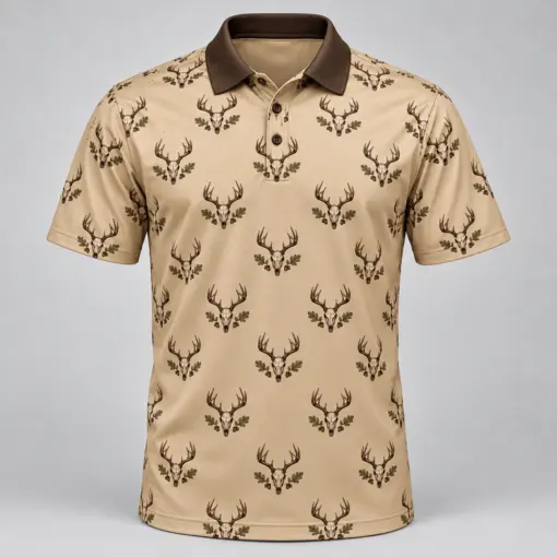 Deer Skulls Sand Heritage Polo Shirt - Front view