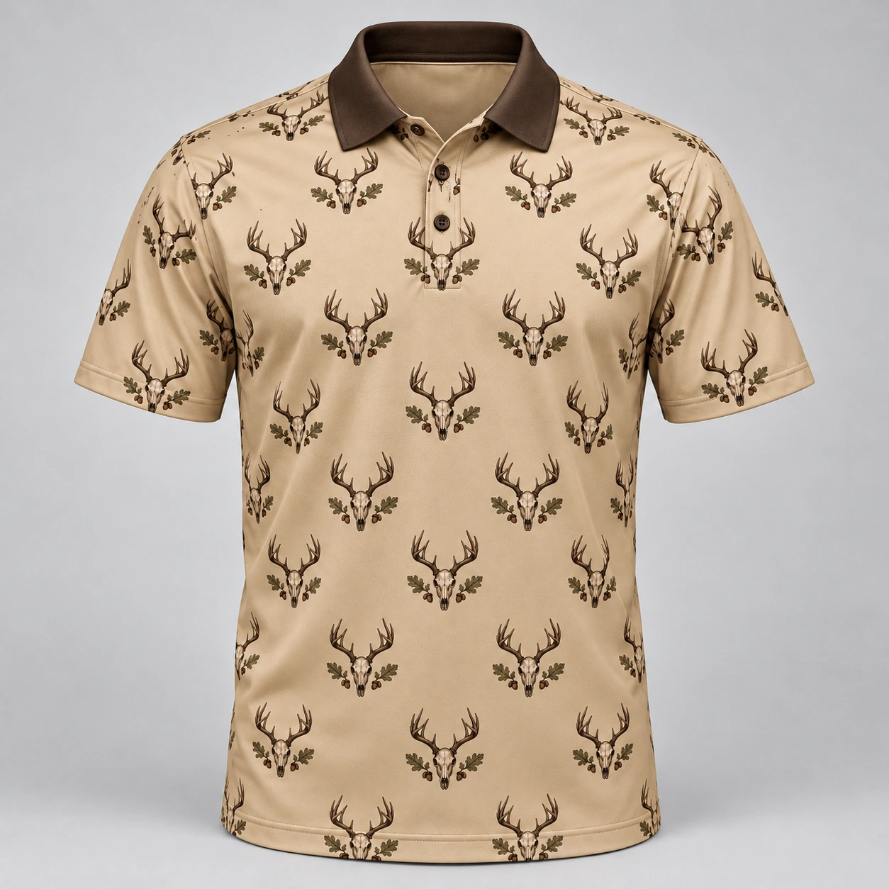 Deer Skulls Sand Heritage Polo Shirt - Front view