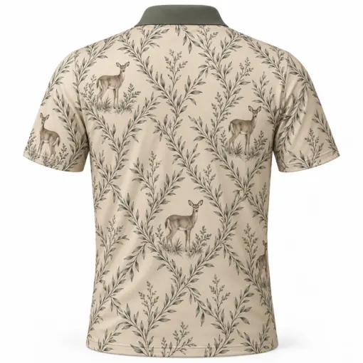 Deer Willow Diamond Oat Charcoal Polo Shirt - Back view