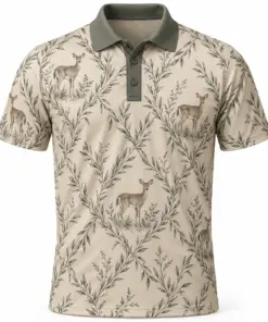 Deer Willow Diamond Oat Charcoal Polo Shirt - Front view