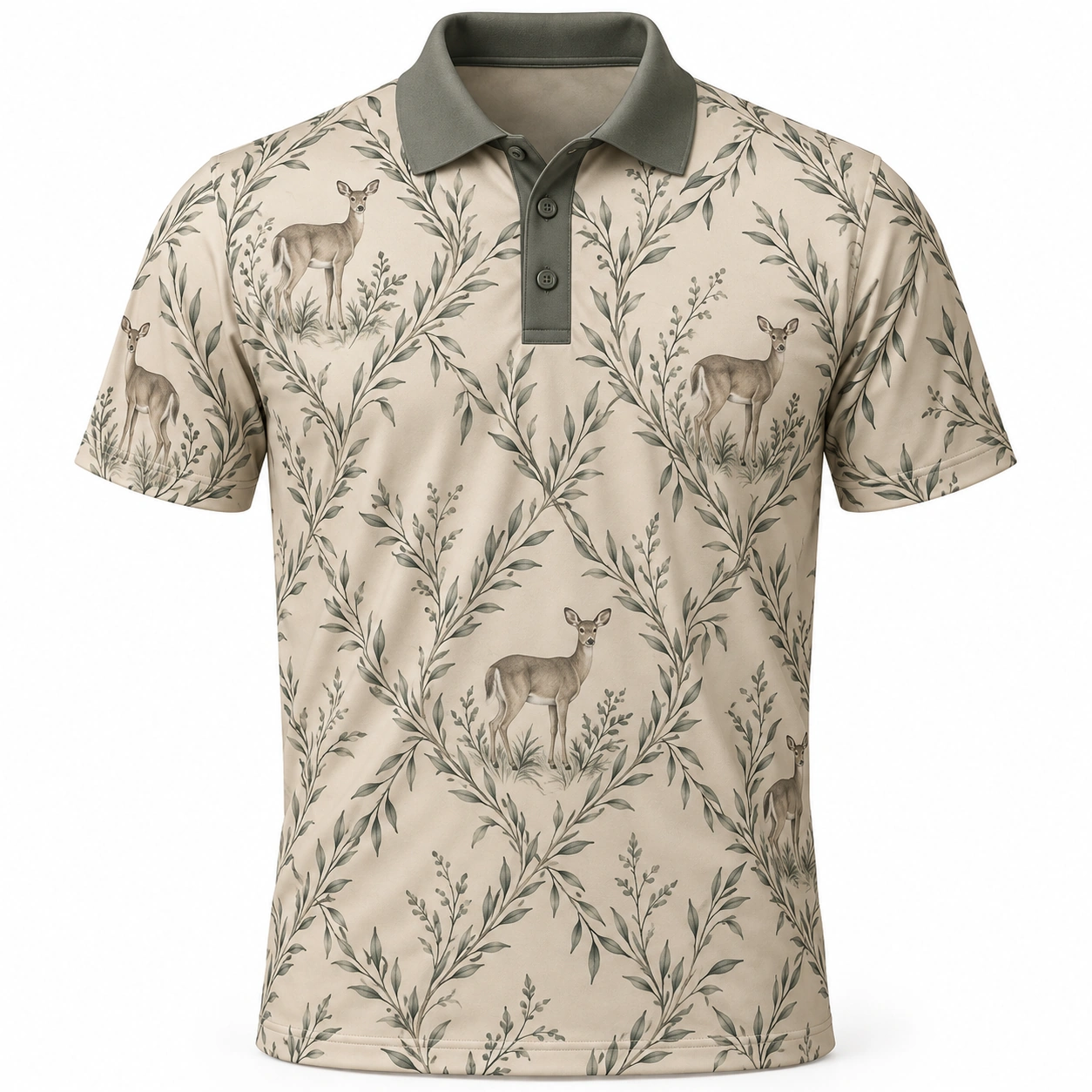 Deer Willow Diamond Oat Charcoal Polo Shirt - Front view