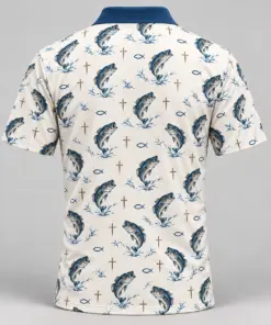 Faith and Fishing Ivory Blue Polo Shirt - Back view
