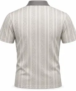 Fish Scale Fine Pinstripe Pearl Pewter Polo Shirt - Back view