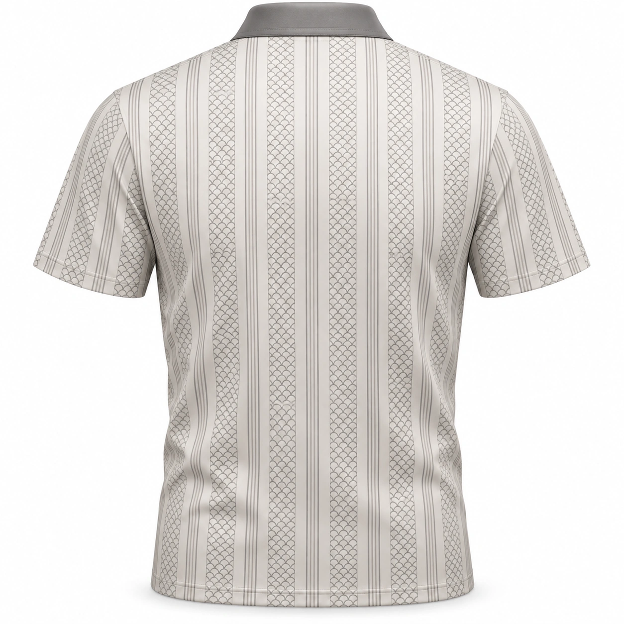 Fish Scale Fine Pinstripe Pearl Pewter Polo Shirt - Back view