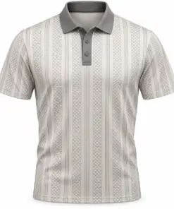 Fish Scale Fine Pinstripe Pearl Pewter Polo Shirt - Front view