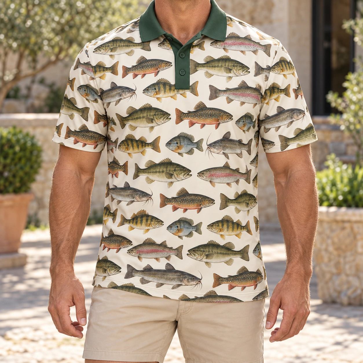 Freshwater Fish Collection Ivory Archive Polo Shirt - Model wearing the product
