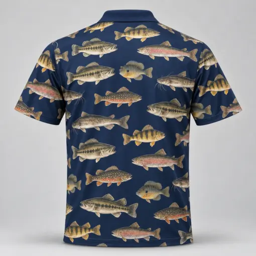 Freshwater Fish Collection Midnight Atlas Polo Shirt - Back view