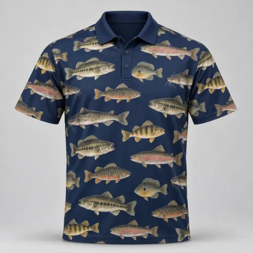 Freshwater Fish Collection Midnight Atlas Polo Shirt - Front view