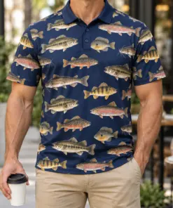 Freshwater Fish Collection Midnight Atlas Polo Shirt - Model wearing the product