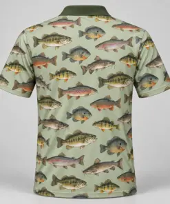 Freshwater Fish Collection Sage Cabinet Polo Shirt - Back view