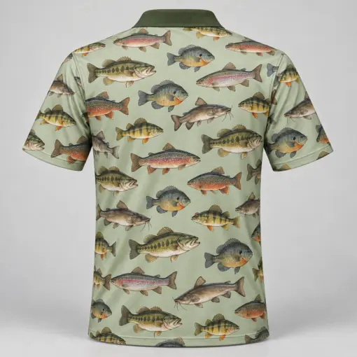 Freshwater Fish Collection Sage Cabinet Polo Shirt - Back view