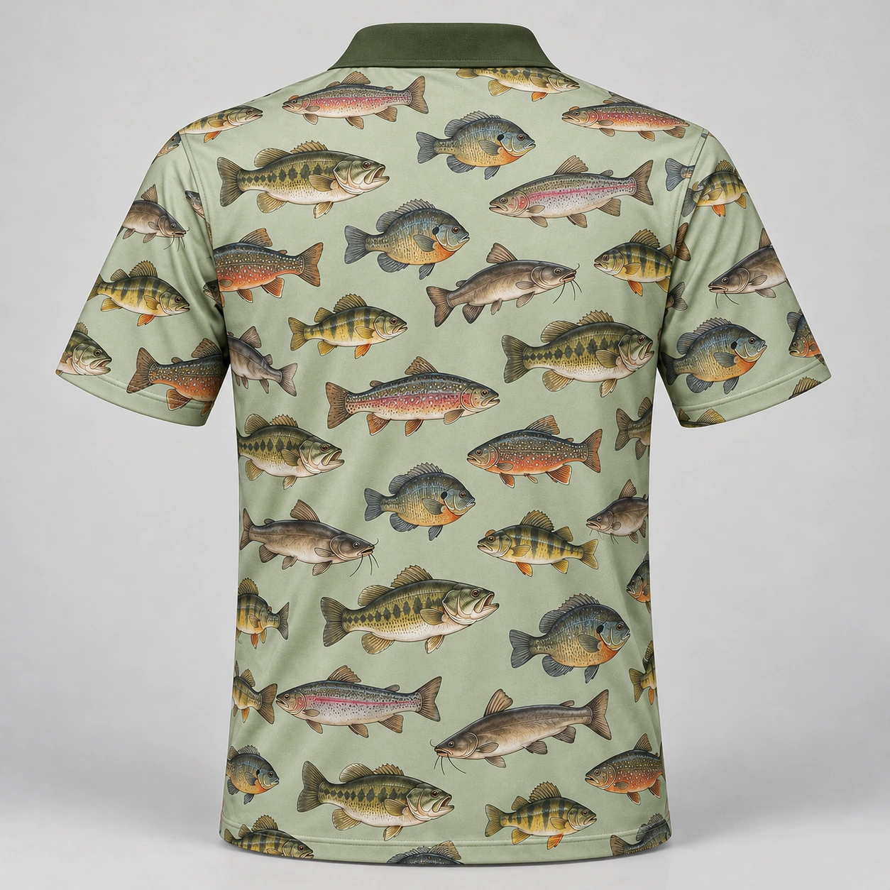 Freshwater Fish Collection Sage Cabinet Polo Shirt - Back view
