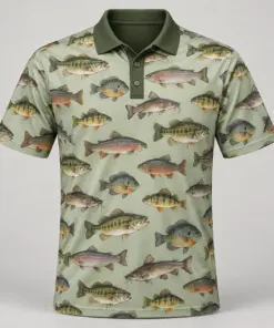 Freshwater Fish Collection Sage Cabinet Polo Shirt - Front view