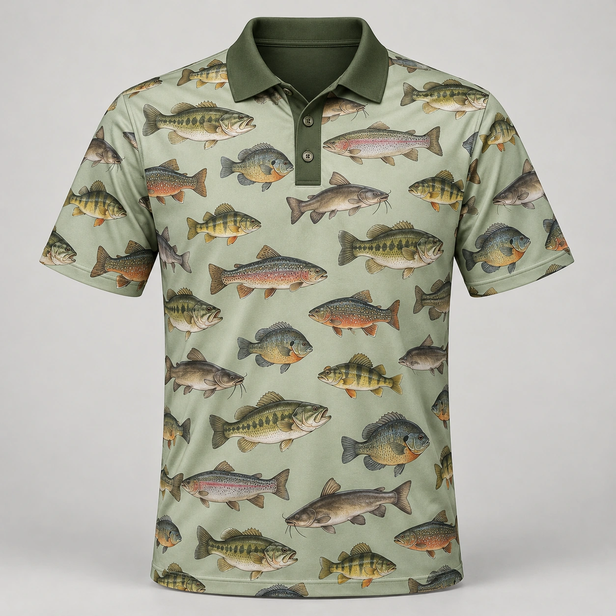 Freshwater Fish Collection Sage Cabinet Polo Shirt - Front view