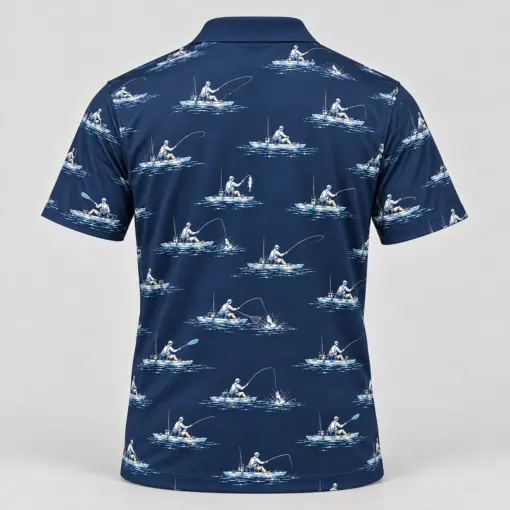 Kayak Fishing Navy Weekend Polo Shirt - Back view