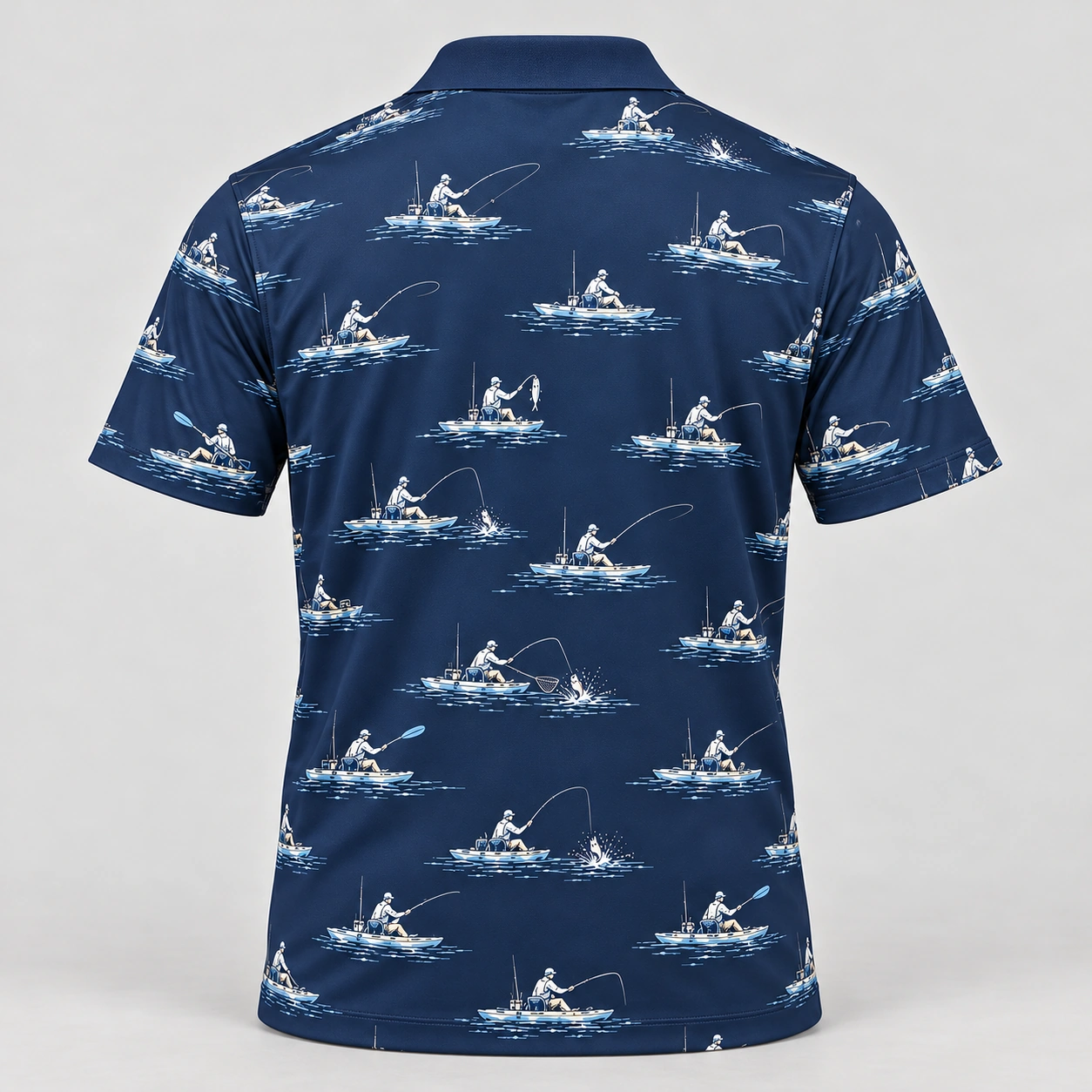 Kayak Fishing Navy Weekend Polo Shirt - Back view