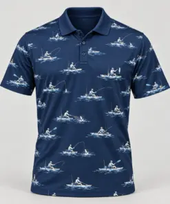Kayak Fishing Navy Weekend Polo Shirt - Front view