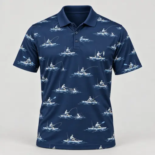 Kayak Fishing Navy Weekend Polo Shirt - Front view
