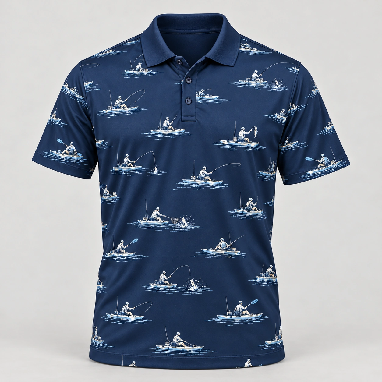 Kayak Fishing Navy Weekend Polo Shirt - Front view