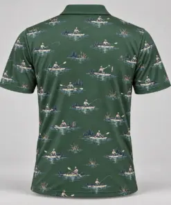Kayak Fishing River Sage Polo Shirt - Back view