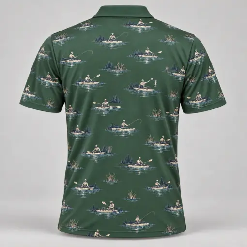 Kayak Fishing River Sage Polo Shirt - Back view