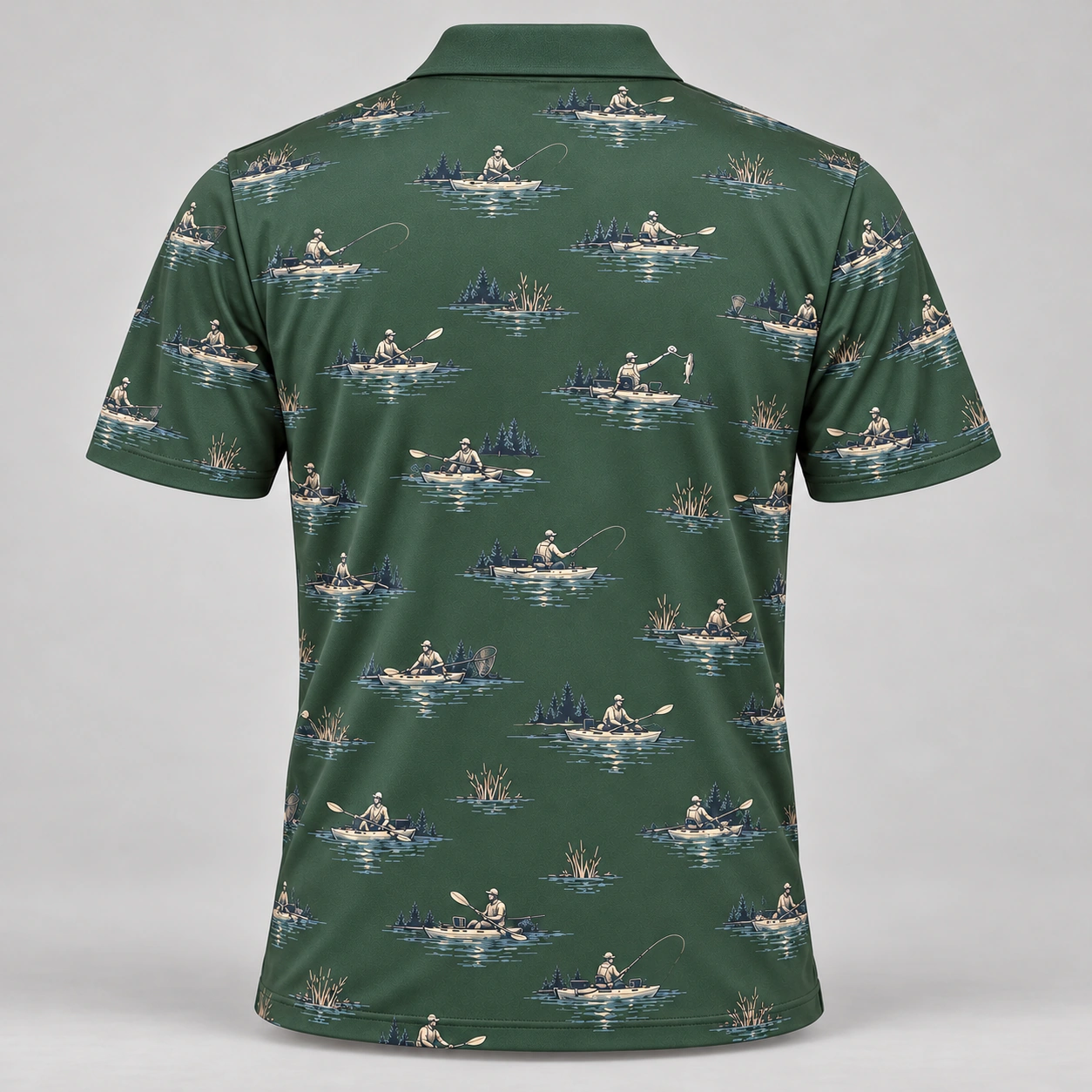 Kayak Fishing River Sage Polo Shirt - Back view