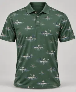 Kayak Fishing River Sage Polo Shirt - Front view