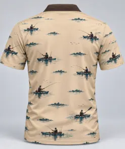 Kayak Fishing Sand Dawn Polo Shirt - Back view