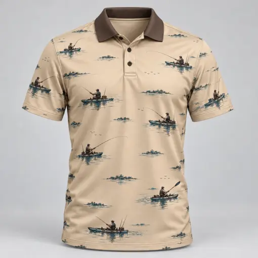 Kayak Fishing Sand Dawn Polo Shirt - Front view