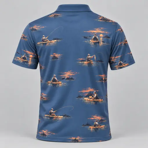 Kayak Fishing Slate Sunset Polo Shirt - Back view