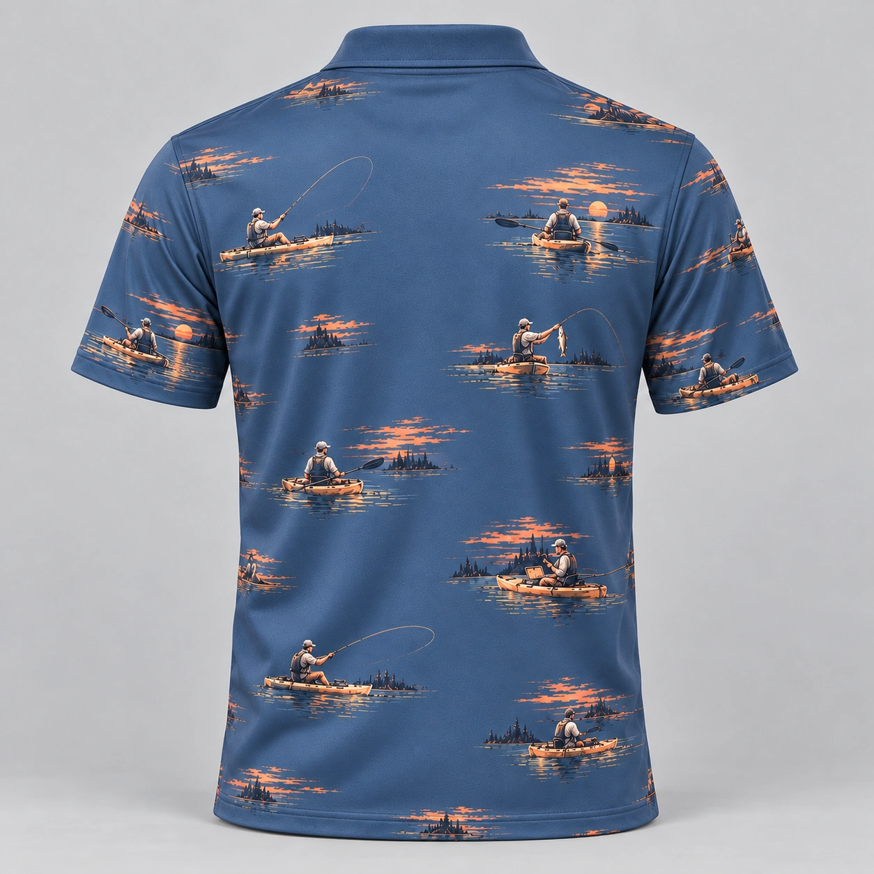 Kayak Fishing Slate Sunset Polo Shirt - Back view