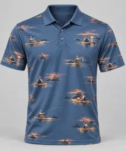 Kayak Fishing Slate Sunset Polo Shirt - Front view