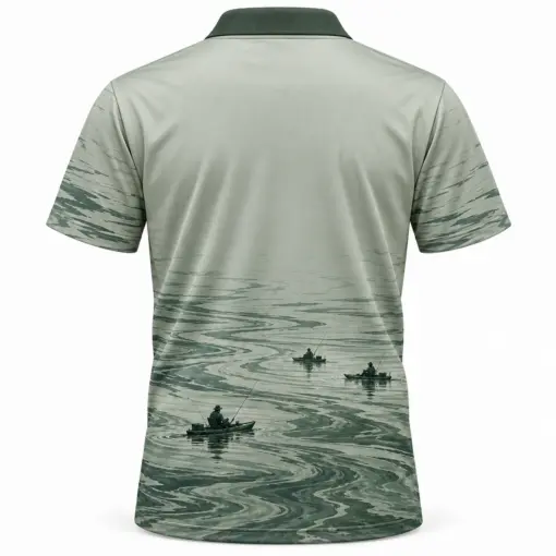 Kayak Quiet Estuary Sage Ink Polo Shirt - Back view