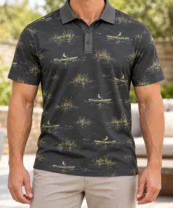 Kayak Reed Islands Graphite Olive Polo Shirt - Model wearing the product