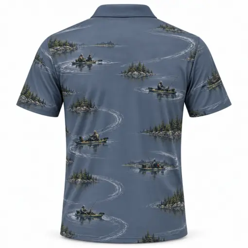 Kayak Water Compass Slate Moss Polo Shirt - Back view