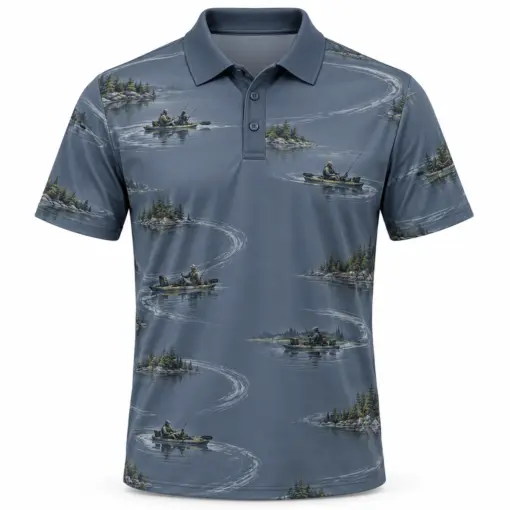 Kayak Water Compass Slate Moss Polo Shirt - Front view