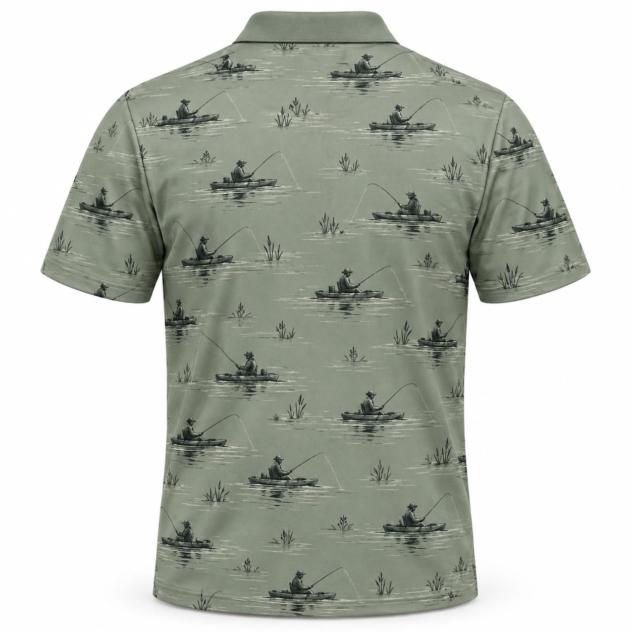 Kayak Waterline Sage Stone Polo Shirt - Back view