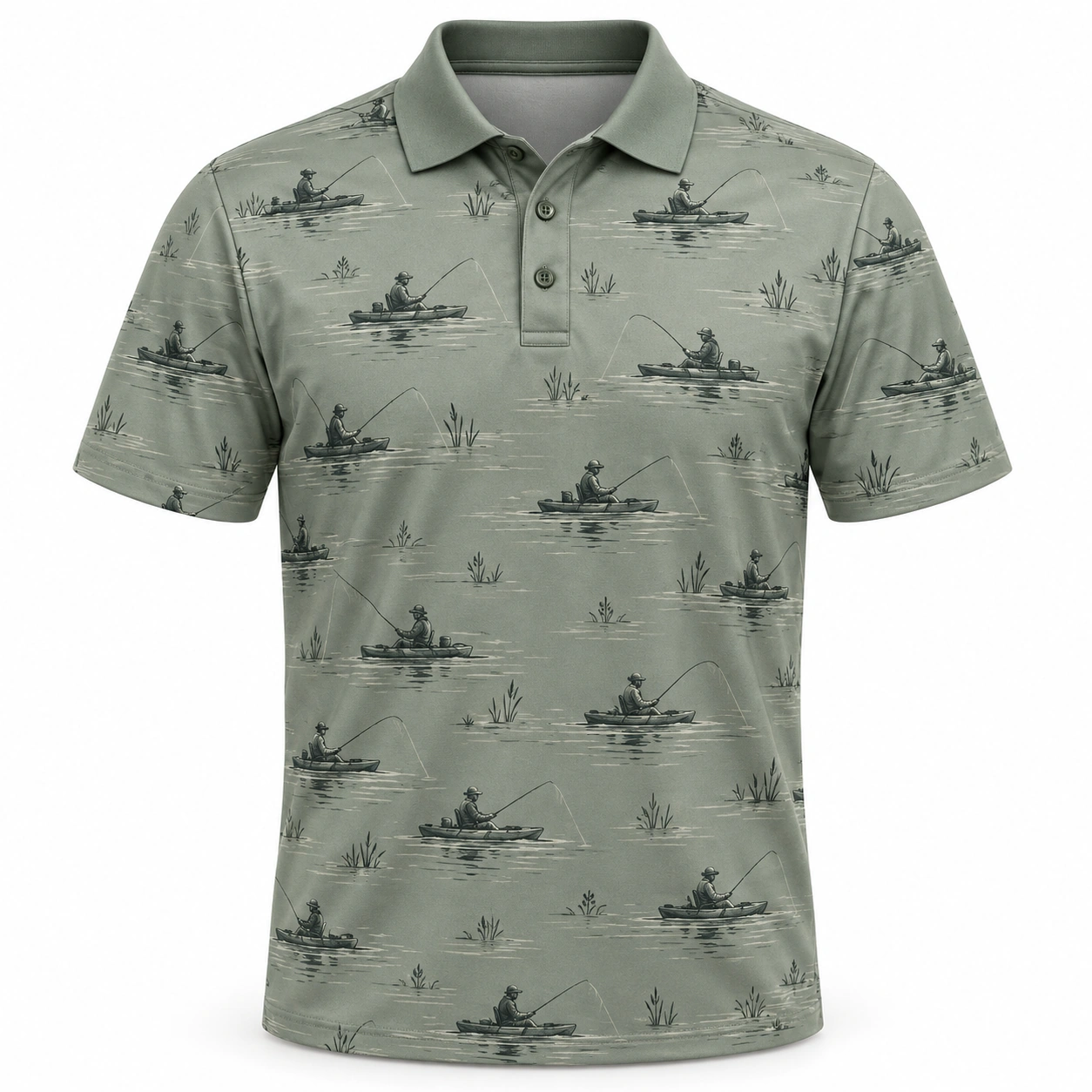 Kayak Waterline Sage Stone Polo Shirt - Front view