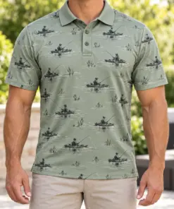 Kayak Waterline Sage Stone Polo Shirt - Model wearing the product