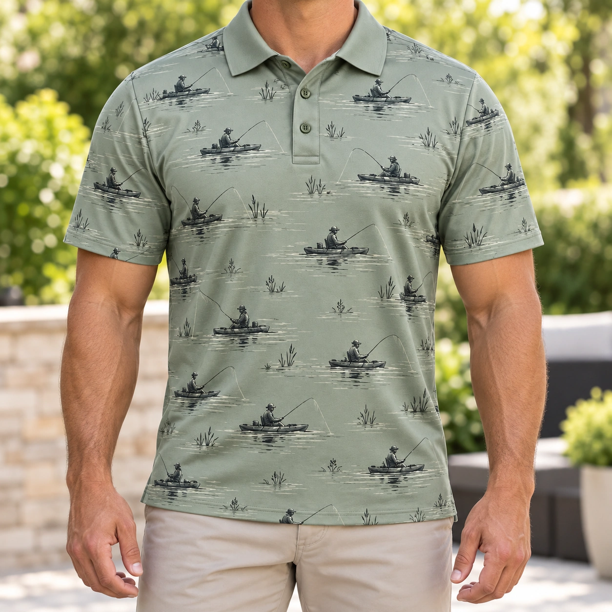 Kayak Waterline Sage Stone Polo Shirt - Model wearing the product