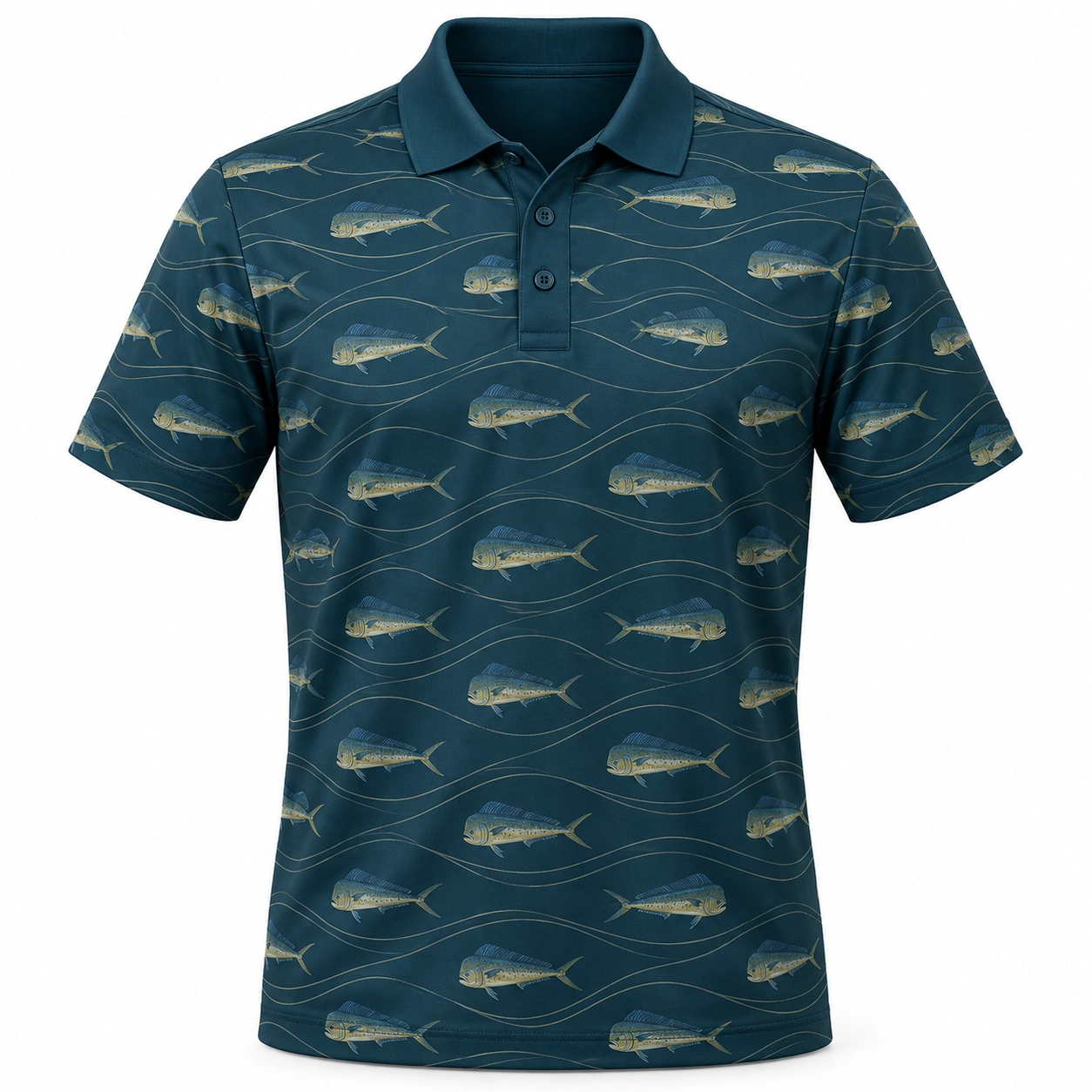 Mahi Wave Weft Petrol Sand Polo Shirt - Front view