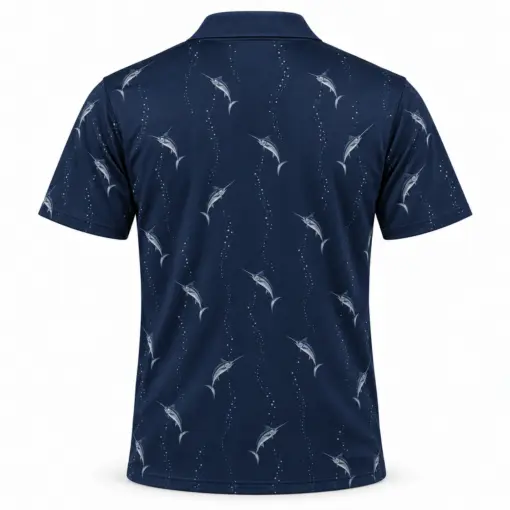Marlin Longitudinal Drift Navy Pewter Polo Shirt - Back view