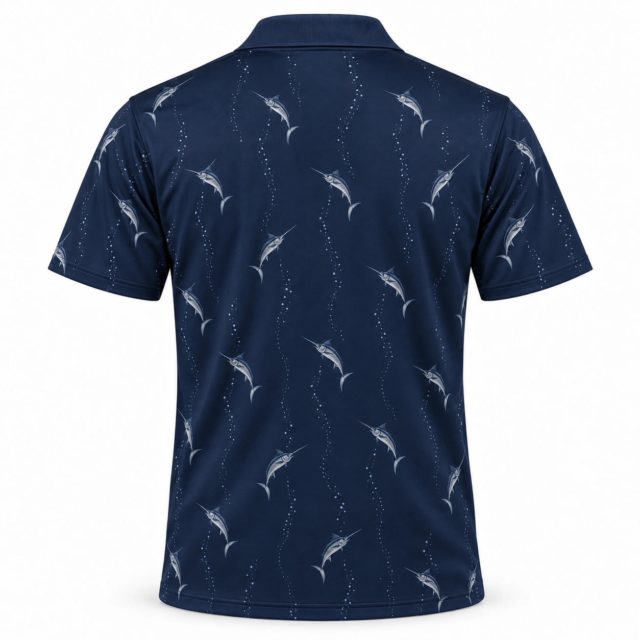 Marlin Longitudinal Drift Navy Pewter Polo Shirt - Back view
