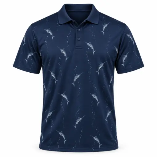 Marlin Longitudinal Drift Navy Pewter Polo Shirt - Front view